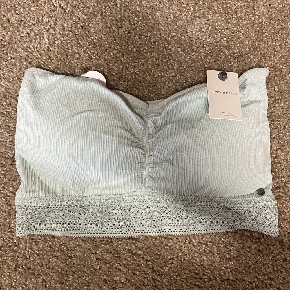 Lucky Brand Seamless Bandeau Bra Junior 2X Plus Light Green Lace Trim Lined Logo